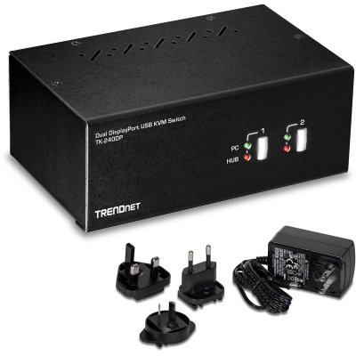 TRENDNET  2-port display port kvm switch dual monitor noir