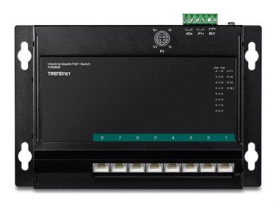  Trendnet 8-port industrial gigabit poe+ wall-mount front access switch noir