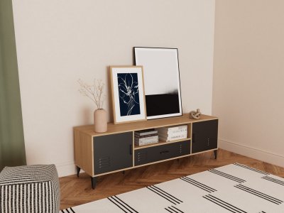 BESTMOBILIER Tribeca - meuble tv - bois et m&eacute;tal noir - 160 cm