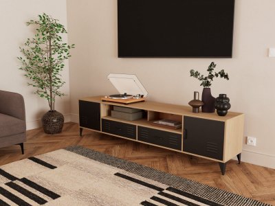 BESTMOBILIER Tribeca - meuble tv - bois et m&eacute;tal noir - 200 cm