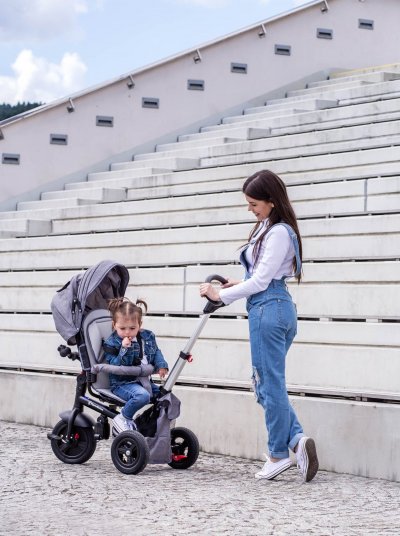 HYPERMOTION Tricycle Evolutif Enfant 1 &agrave; 5 ans -  - Habillage Pluie Roue Pomp&eacute;e Si&egrave;ge Pivotant - Gris