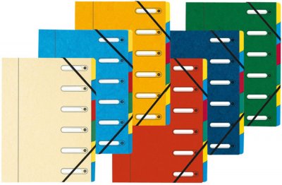 EXACOMPTA Trieur &agrave; fenetre decoupees + elastique 6 compartiments assorti
