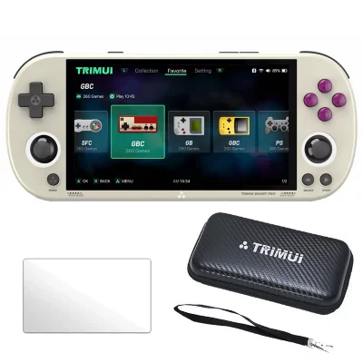 TRIMUI  Smart Pro 4,96"" IPS Linux 64 Go avec &eacute;tui de transport et verre tremp&eacute; - Gris