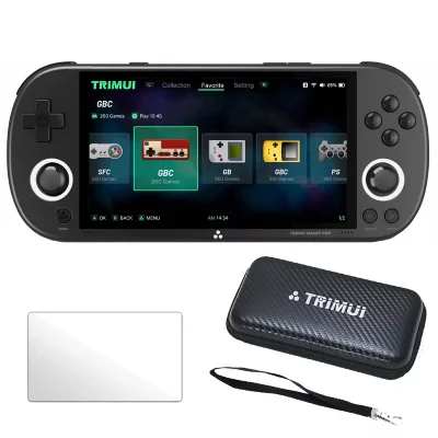 TRIMUI  Smart Pro 4,96"" IPS Linux 64 Go avec &eacute;tui de transport et verre tremp&eacute; - Noir
