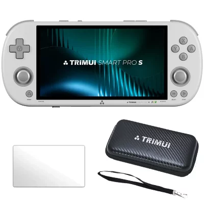 TRIMUI  Smart Pro S 4,96"" IPS Linux avec &eacute;tui de transport et verre tremp&eacute; - Blanc