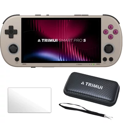TRIMUI  Smart Pro S 4,96"" IPS Linux avec &eacute;tui de transport et verre tremp&eacute; - Gris