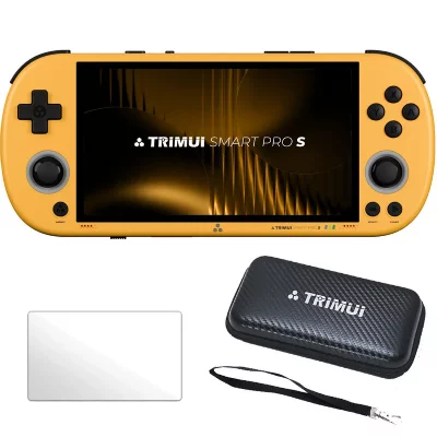 TRIMUI  Smart Pro S 4,96"" IPS Linux avec &eacute;tui de transport et verre tremp&eacute; - jaune