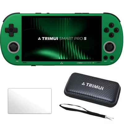 TRIMUI  Smart Pro S 4,96"" IPS Linux avec &eacute;tui de transport et verre tremp&eacute; - Vert