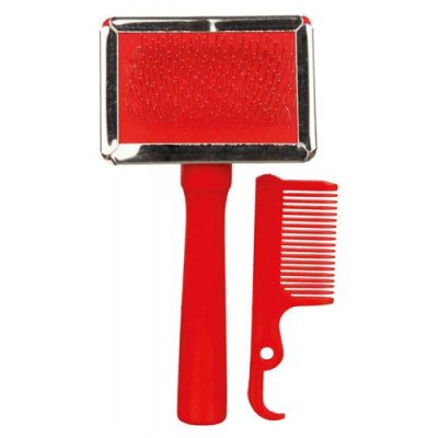 TRIXIE  - Brosse souple, poign&eacute;e en bois/poils m&eacute;tal 6 &times; 13 cm