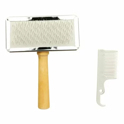 TRIXIE  - Brosse souple, poign&eacute;e en bois/poils m&eacute;tal 9 &times; 13 cm