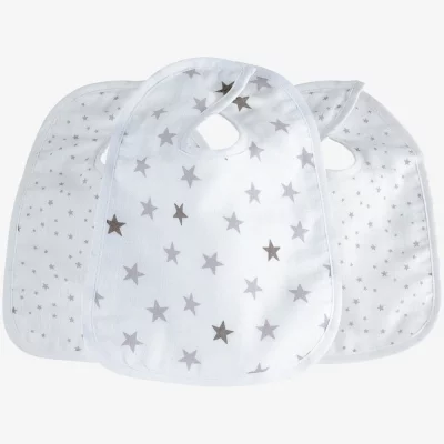 TROIS KILOS SEPT  Lot De 3 Bavoirs - Etoiles Blanc