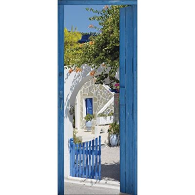 PLAGE Trompe l'oeil porte Adh&eacute;sif La Maison Bleue, Polyvinyle, Multicolore, 83 x 0, 1 x 204 cm