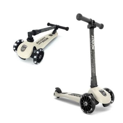 PUKY Trottinette 3 roues pliable &agrave; leds HIGHWAY KICK 3 Beige