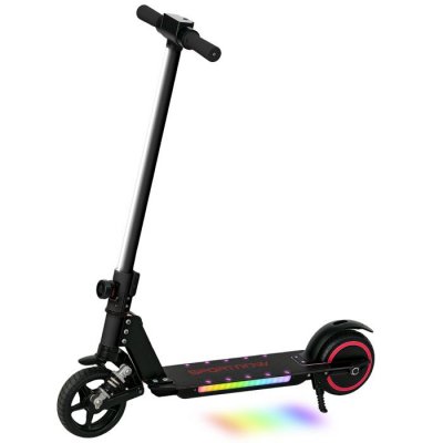 SPORTNOW Trottinette &eacute;lectrique pliable LED 150W max. 14 Km/h enfant 6-14 ans double frein b&eacute;quille alu noir