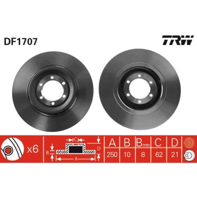 TRW  Jeu de 2 disques de frein DF1707 ALFA ROMEO 75