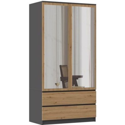 TURIN - Armoire 2 portes avec miroir style moderne chambre &agrave; coucher - 90x50x180 - 2 tiroirs 