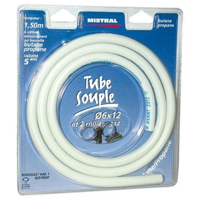 MISTRAL Tuyau gaz butane propane - D: 6 mm - 1.5 m + 2 colliers