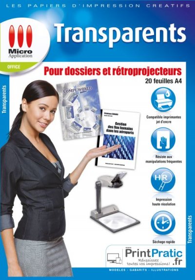 MICRO APPLICATION Tx Lot de 20 Films transparents pour Dossier/R&eacute;troprojecteur A4 Blanc