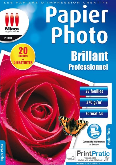 MICRO APPLICATION Tx Lot de 20 Papiers photo professionnel A4 Blanc Brillant