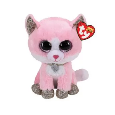 TY  - Beanie Boo's - Peluche Fiona le chat 23cm, Rose et Blanc, 36489