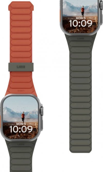UAG  Bracelet Pathfinder r&eacute;versible en silicone Apple Watch  44/45/46/49 mm - Olive/Rust