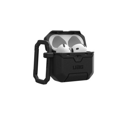 URBAN ARMOR GEAR UAG Coque pour AirPods 4 Renforc&eacute;e Antichocs Effet Grain&eacute; avec Mousqueton Noir