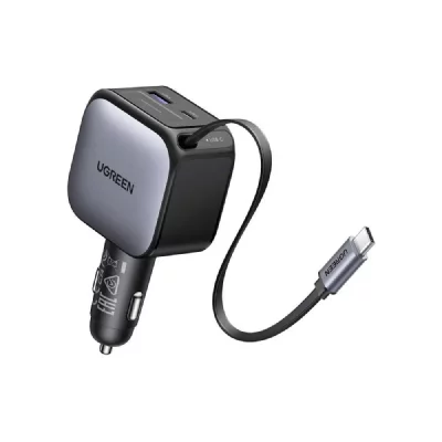 UGREEN UG-55909B Chargeur voiture 90W USB-C r&eacute;tractable 2 ports