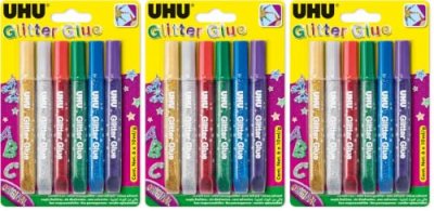 UHU  Blister 6 tubes 10ml de Glitter Glue couleurs assorties