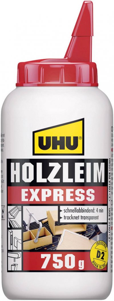 UHU Colle &agrave; bois Express D2, sans solvant, 750 g bouteille