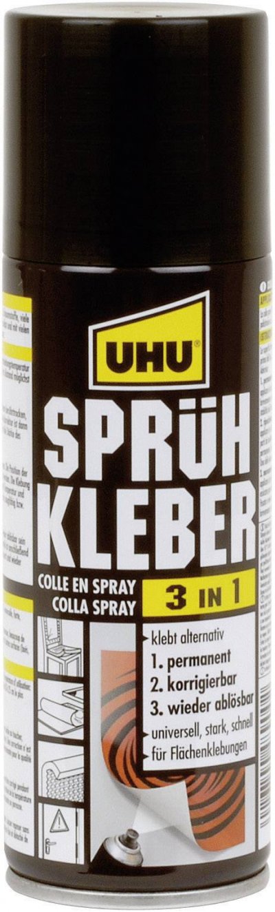 UHU  - colle a&eacute;rosol 3 en 1, d&eacute;collable, bo&icirc;te de 200 ml, pour 48900