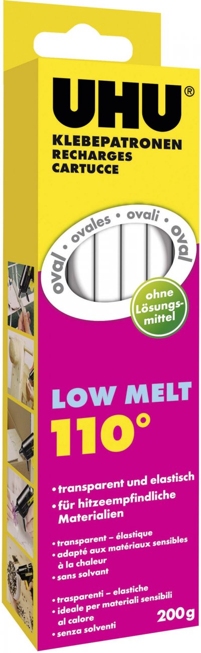 UHU  Recharge de colle Low Melt, 200 g, transparent - Lot de 2