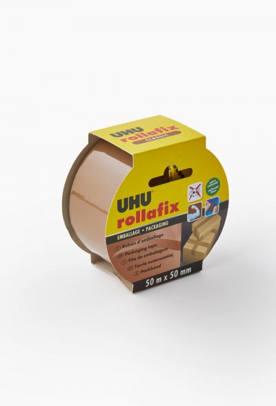 UHU  Ruban adh&eacute;sif d'emballage sans solvant havane 50mx50mm - Lot de 4