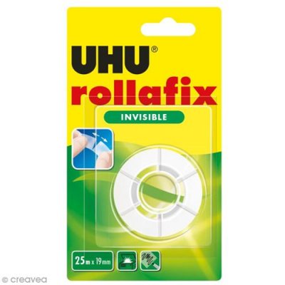  Uhu uhu ruban adh&eacute;sif rollafix 19 mm x 25 m, invisible noir
