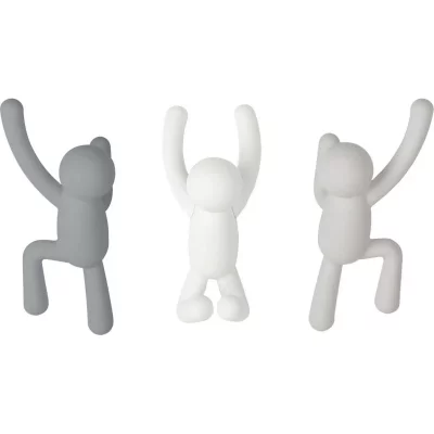 UMBRA  - Buddy Ensemble de 3 crochets muraux, gris / taupe / blanc