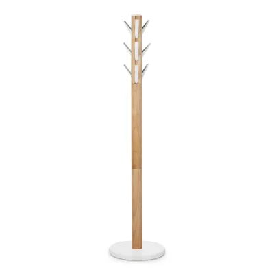Umbra Flapper - Porte-mantau sur pied, Bois d'h&eacute;v&eacute;a, Blanc/Naturel