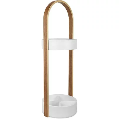 UMBRA  - Porte parapluies bois et m&eacute;tal Hub Blanc/Naturel