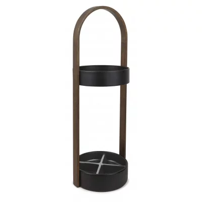 UMBRA  - Porte parapluies bois et m&eacute;tal Hub Noir/Noyer