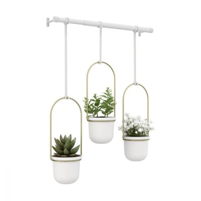 UMBRA  - Triflora Pot de fleurs triple, blanc / laiton