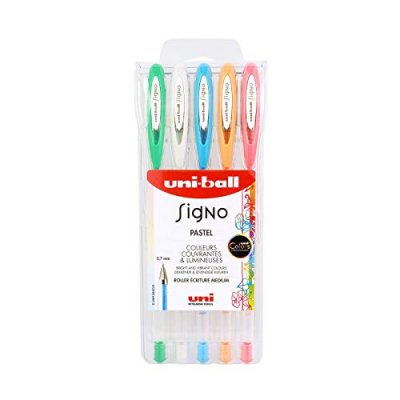 UNI BALL Uniball Pochette De 5 Stylos Bille &Agrave; Encre Gel Top Lights, Couleurs Pastelles Assorties Um120ac-5