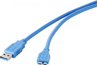 RENKFORCE USB 3.0 [1x USB 3.0 m&acirc;le type A - 1x USB 3.0 m&acirc;le Micro B] 1.00 m bleu contacts dor&eacute;s