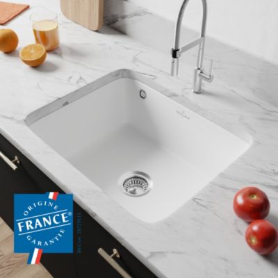 VILLEROY & BOCH V&B &Eacute;vier sous-plan Subway 60 SU avec garniture vidage, mitigeur, blanc CeramicPlus