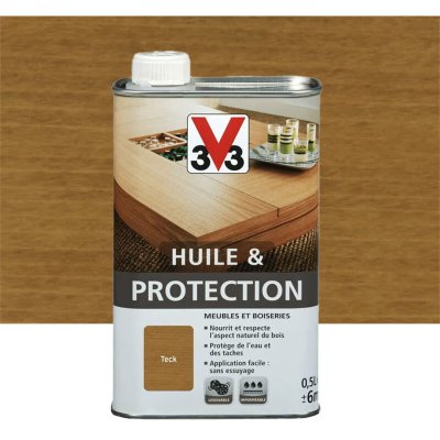 V33 Huile &amp; protection pour meubles et boiseries, Teck 0,5L