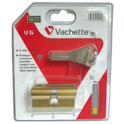 VACHETTE - Cylindre europ&eacute;en - 30x30 mm + Cl&eacute; de secours