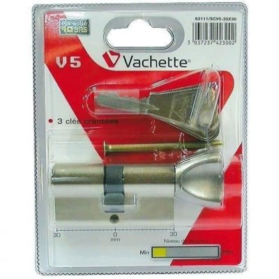 VACHETTE  Cylindre europ&eacute;en - bouton nickel&eacute; - 30x30 mm