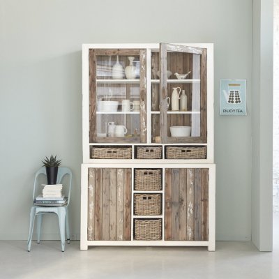 Vaisselier en pin recycl&eacute; massif 140 cm ATLANTIC