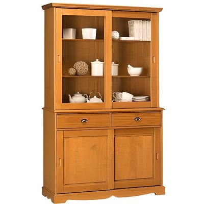 Vaisselier Pin Miel 4 Portes Coulissantes - marron