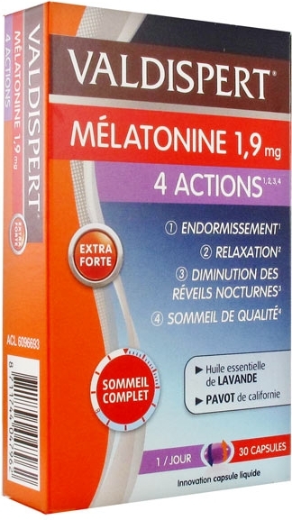 VALDISPERT  M&eacute;latonine 4 Actions 1,9 mg - Bo&icirc;te 30 Capsules