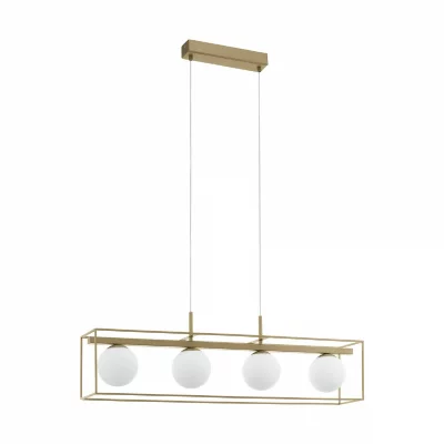 EGLO Vallaspra plafonnier suspendu &agrave; 4 lampes &agrave; barre droite champagne