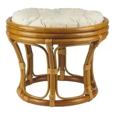 AUBRY GASPARD VANNERIE DU BOISLE Tabouret Pouf en rotin Naturel + Coussin 100% Coton