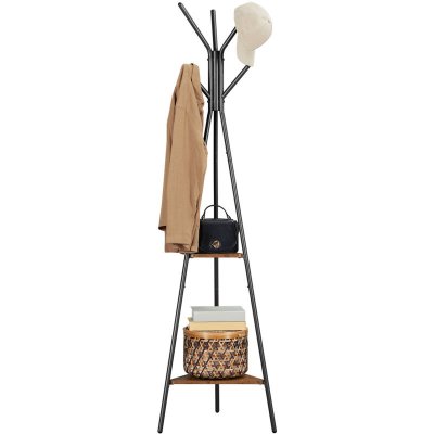VASAGLE Porte-manteau sur pieds avec 2 &eacute;tag&egrave;res, Noir et Vintage